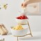 3 Tiered Oval Serving Bowl With Collapsible Metal Rack, Dessert Appetizer, Candy Chip Dip, Fruit, Vegetable Bowl Set, White Serving Dishes For Entertaining(Gold Stand)